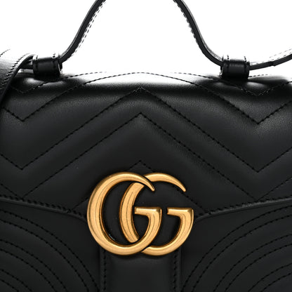 Gucci Calfskin Matelasse Mini GG Marmont Top Handle Shoulder Bag Black 8 of 11
