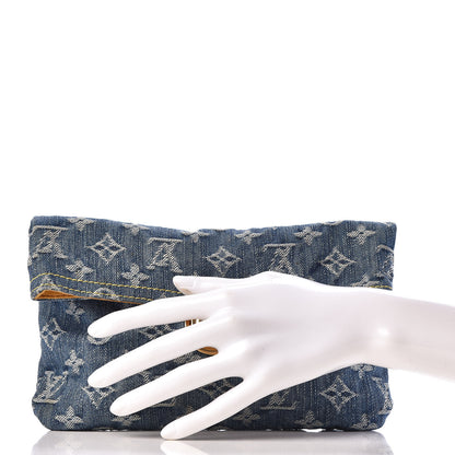 Louis Vuitton Monogram Denim Pochette Plat Clutch Blue 2 of 7
