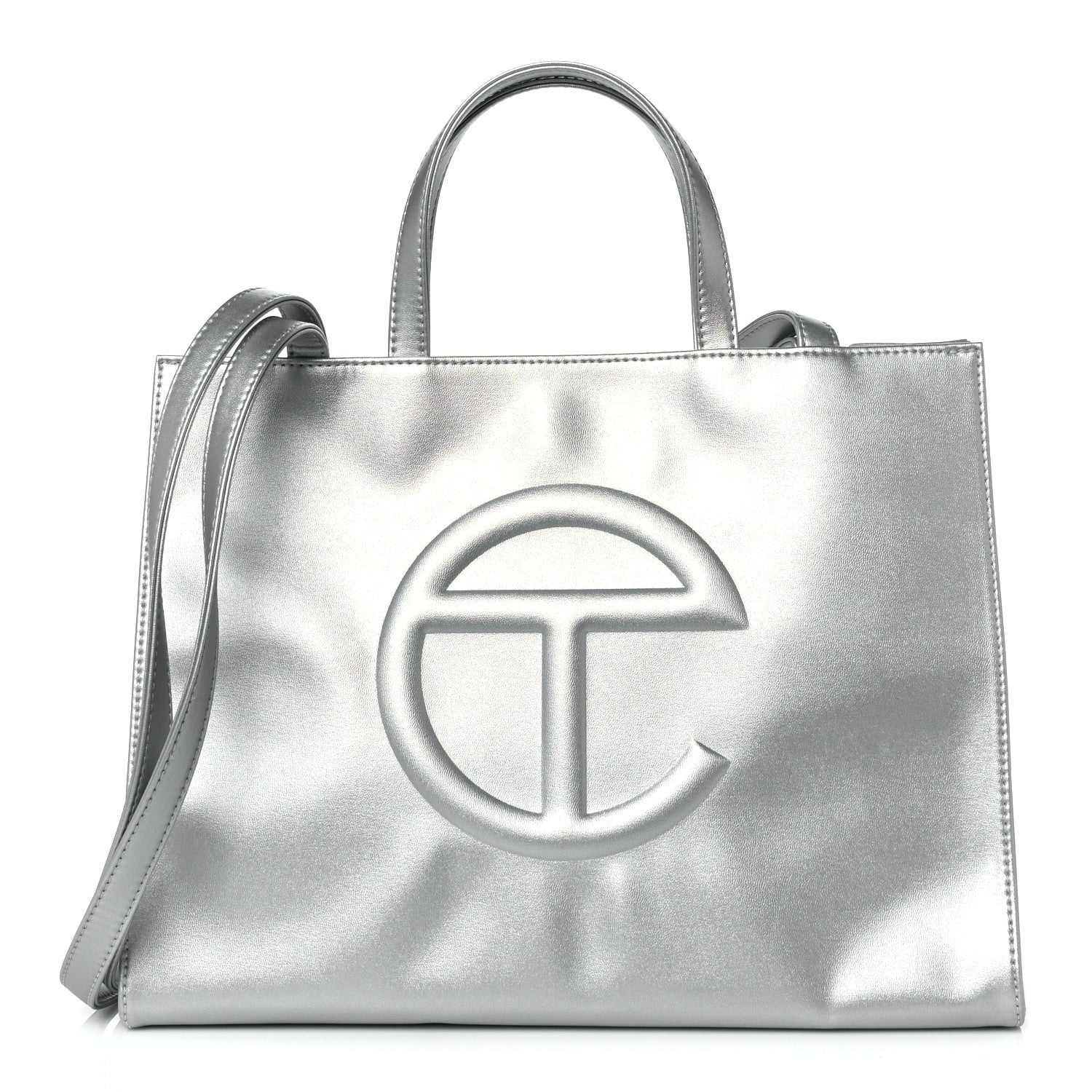Telfar Metallic Vegan Leather Medium Shopping Bag Silver 1 of 11