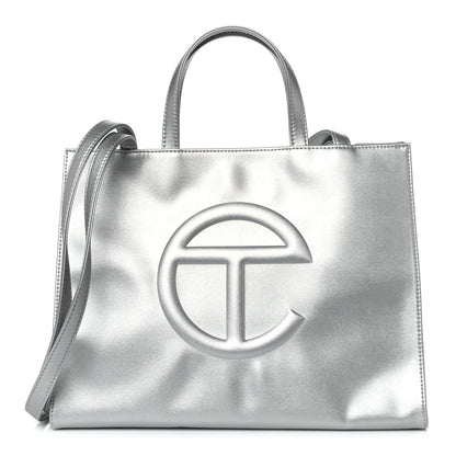 Telfar Metallic Vegan Leather Medium Shopping Bag Silver 1 of 11