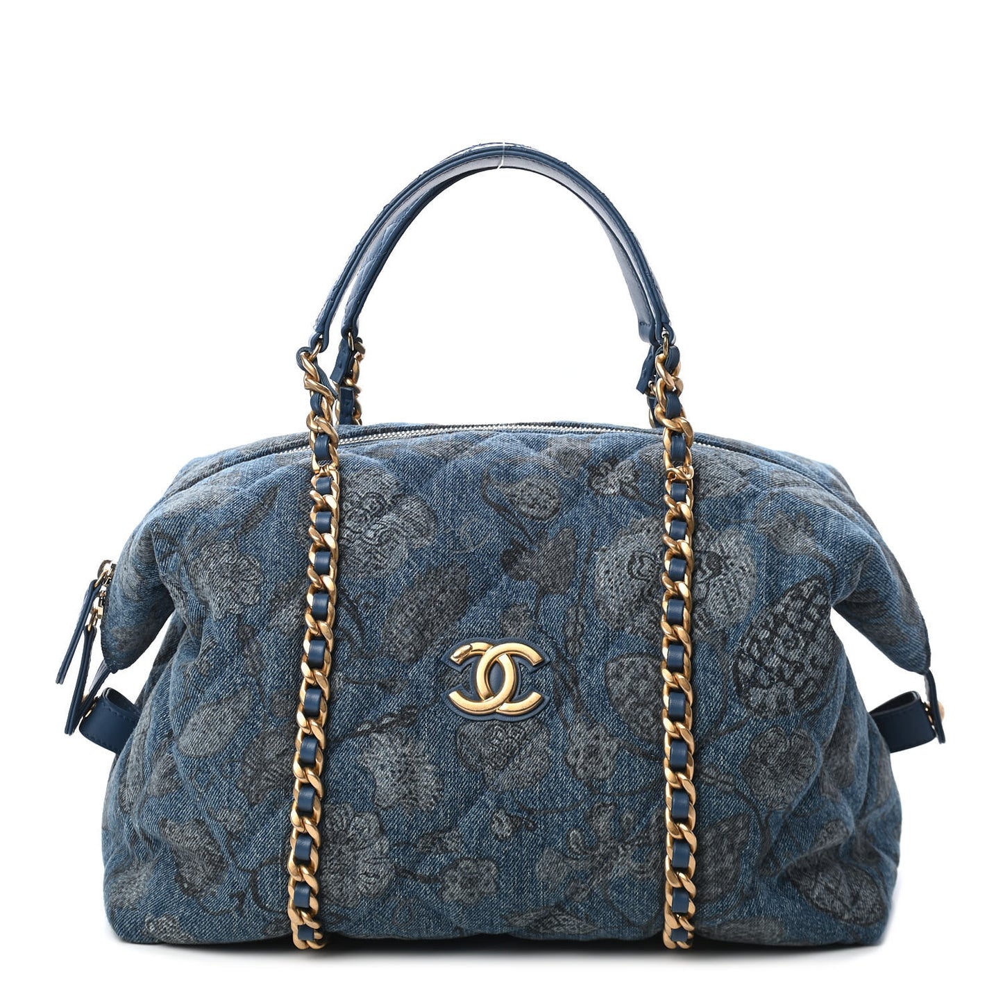 Denim Printed Destination Chenonceau Bowling Bag Blue Grey White