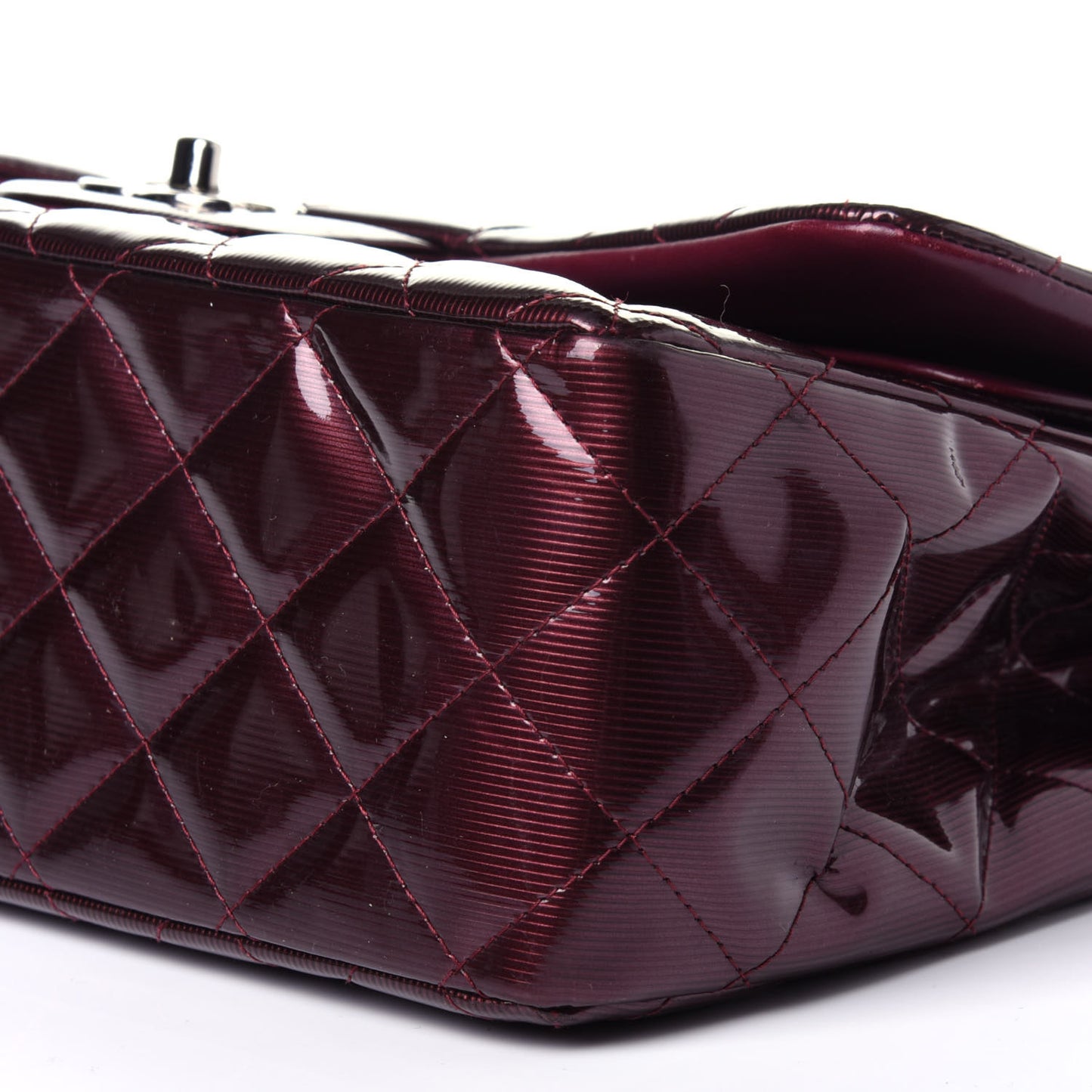 Striated Patent Quilted Jumbo Double Flap Burgundy