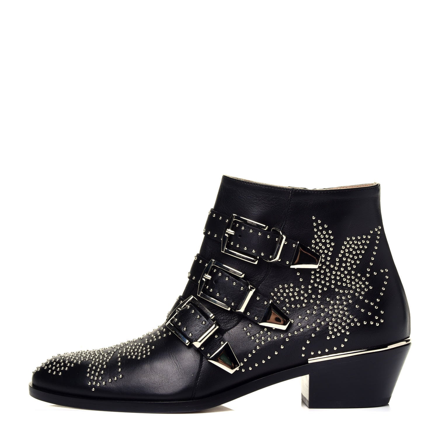 Chloe Nappa Sheepskin Studded Susanna Ankle Boots 37.5 Black 1 of 9