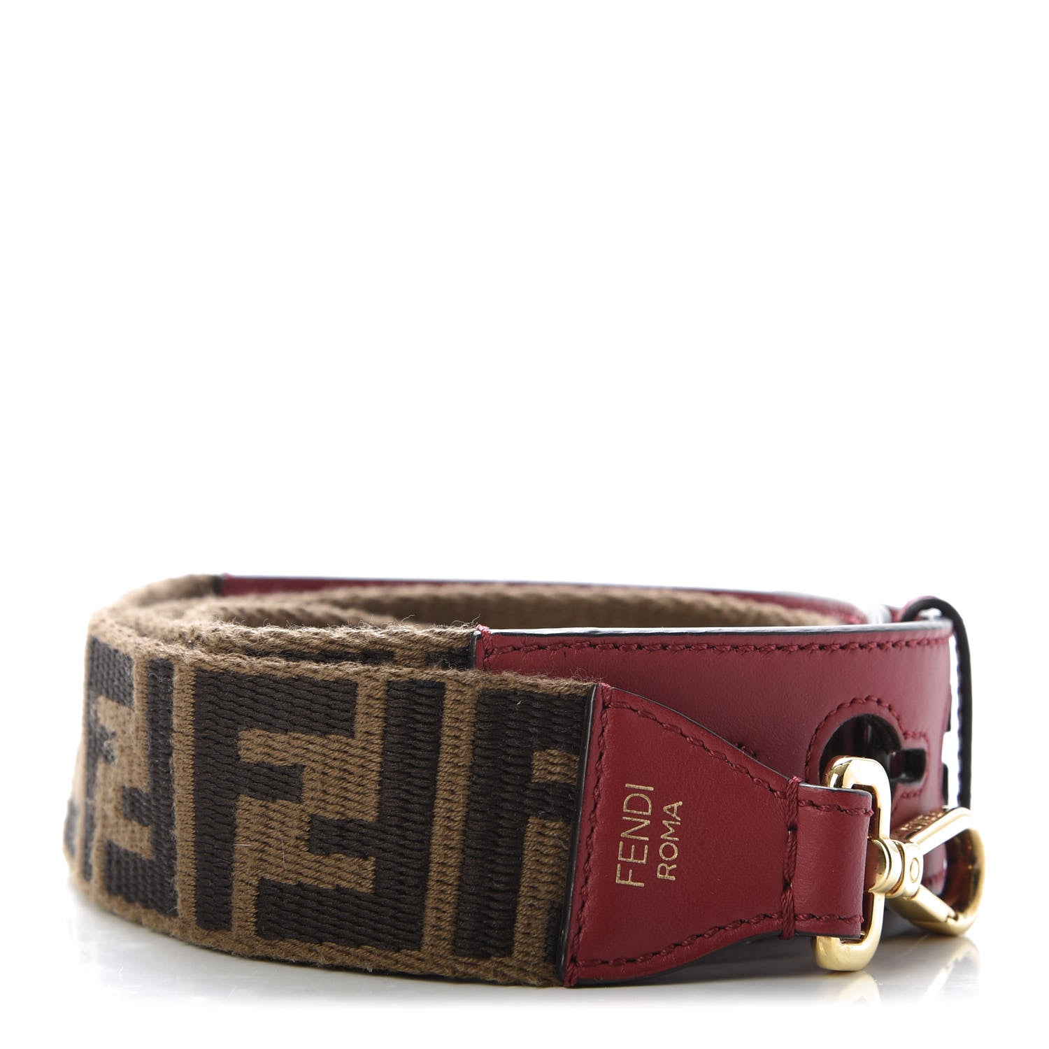 Fendi Ribbon Vitello Century FF 1974 Studded Strap You Fango Marrone Fragola 2 of 3