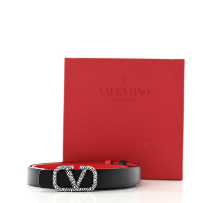 Valentino Garavani Calfskin Crystal VLogo 40mm Belt 75 Black Rouge Pur 6 of 6