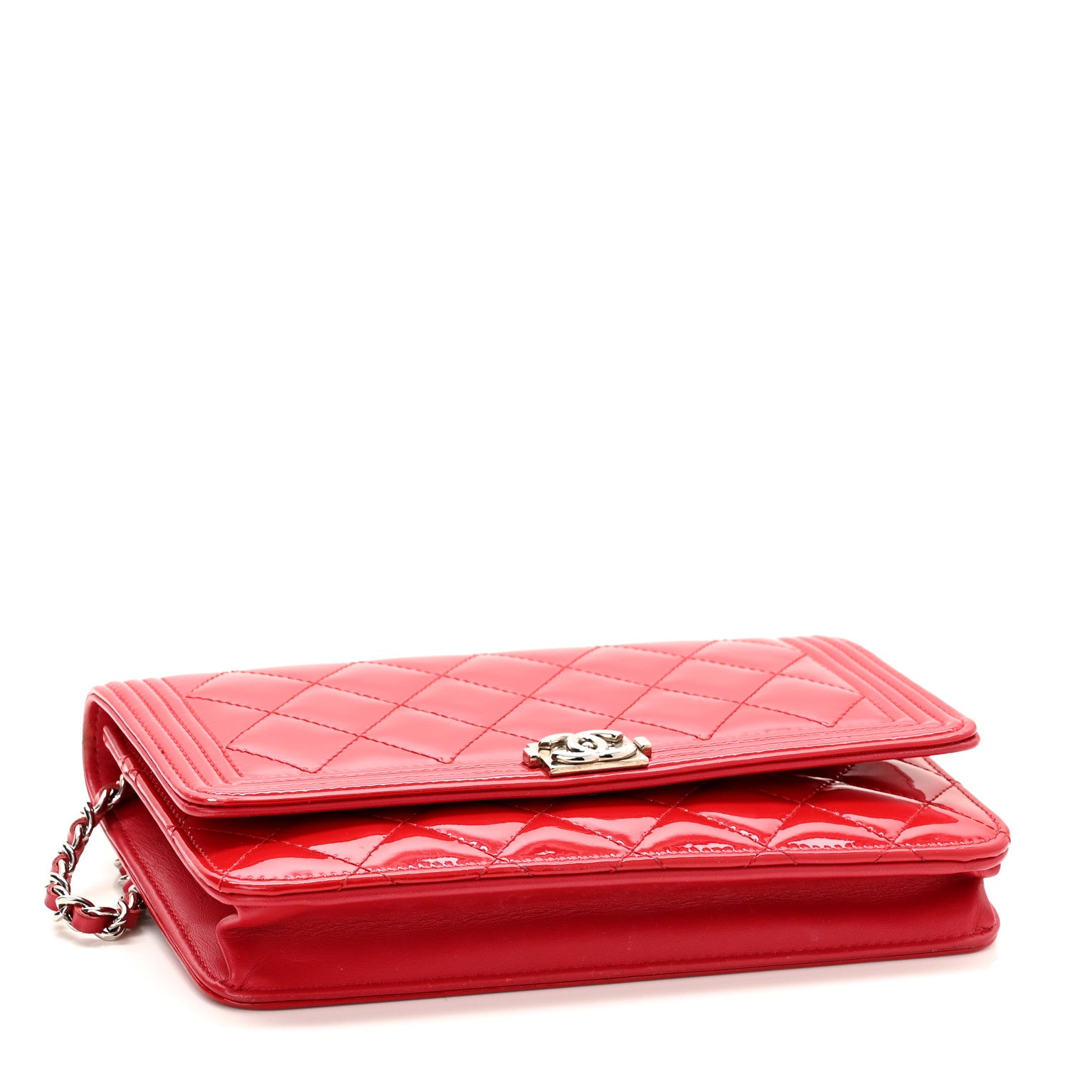 Chanel Patent Calfskin Quilted Boy Wallet On Chain WOC Red 3 of 11