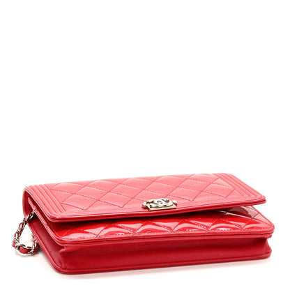 Chanel Patent Calfskin Quilted Boy Wallet On Chain WOC Red 3 of 11
