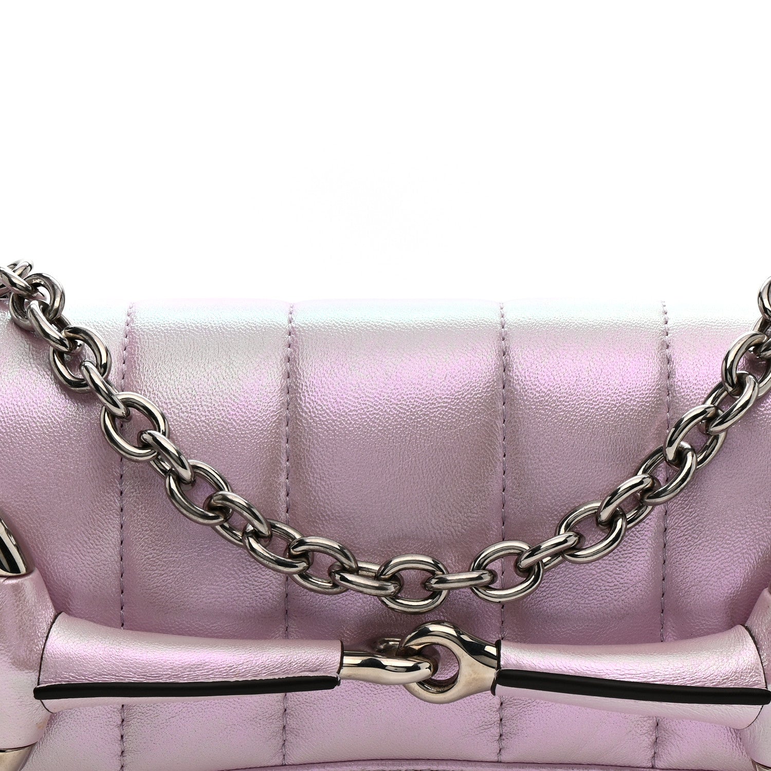 Gucci Iridescent Nappa Vertical Matelasse Medium Maxi Horsebit Chain Shoulder Bag Escape Pink 8 of 11