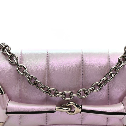 Gucci Iridescent Nappa Vertical Matelasse Medium Maxi Horsebit Chain Shoulder Bag Escape Pink 8 of 11