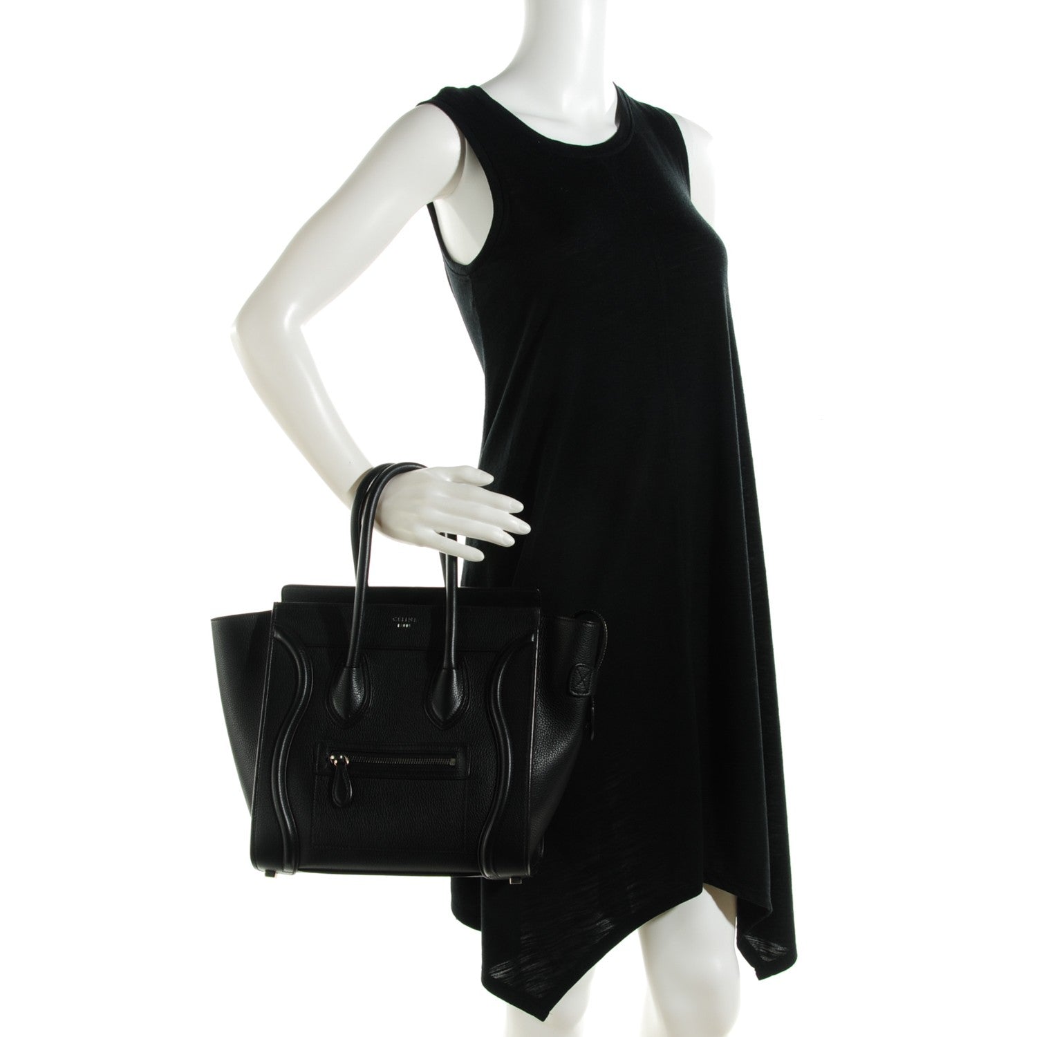 Celine Drummed Calfskin Micro Luggage Black 2 of 7