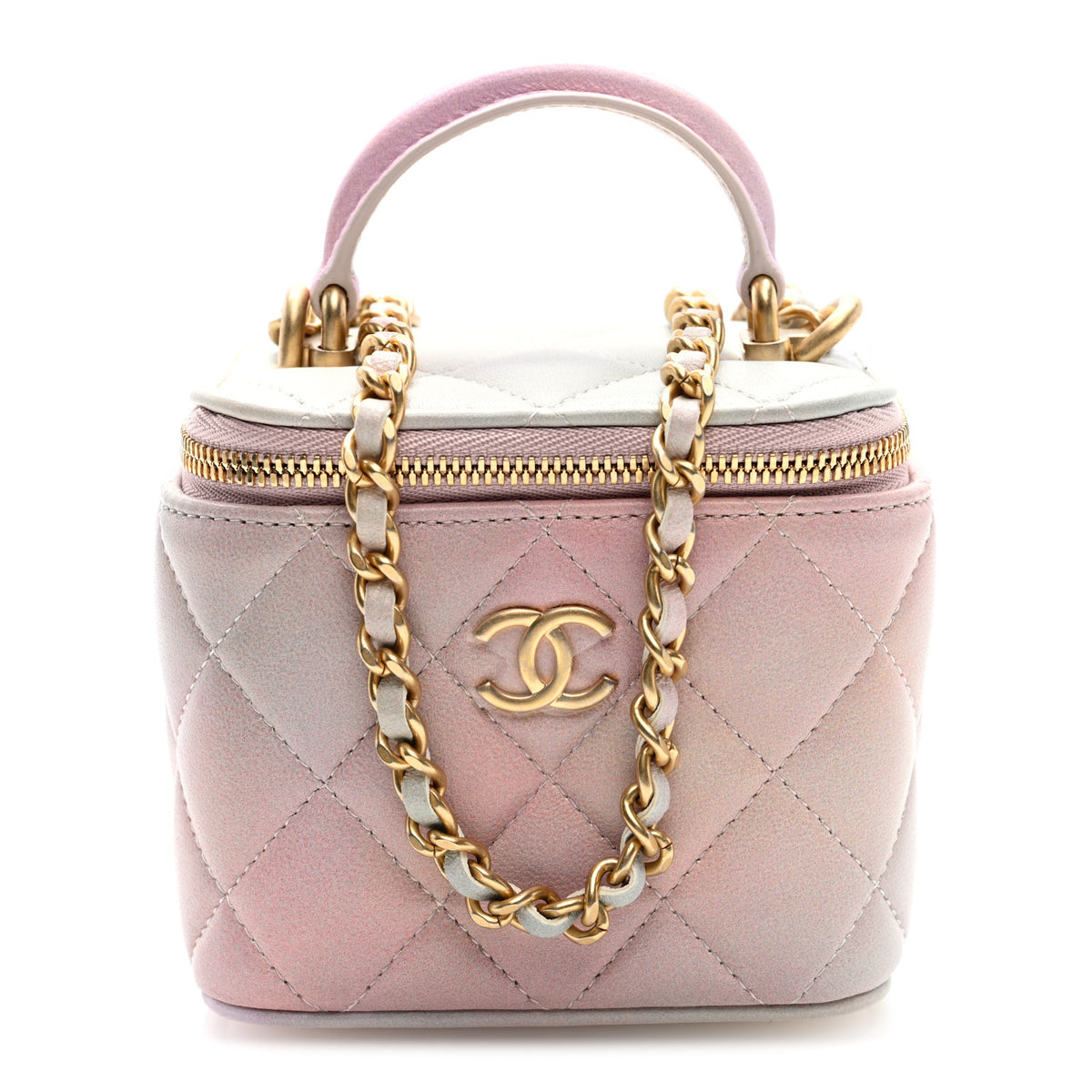 Chanel Lambskin Quilted Ombre Mini Top Handle Vanity Case With Chain Pink Multicolor 1 of 9
