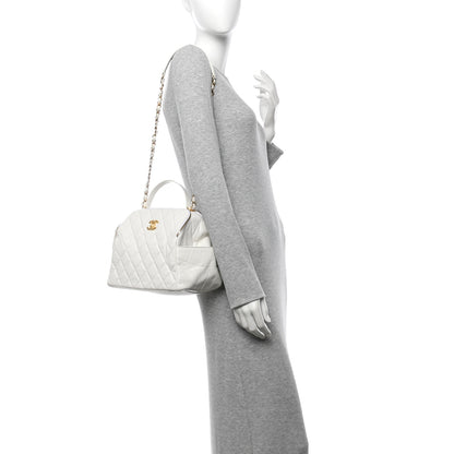 Chanel Aged Calfskin Quilted Double Sided Bowling Bag White 2 of 13