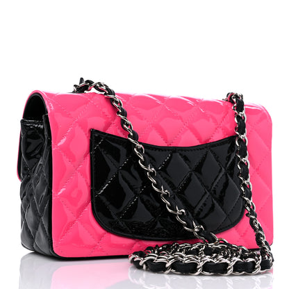Chanel Patent Calfskin Quilted Bi-Color Mini Rectangular Flap Pink Black 3 of 11