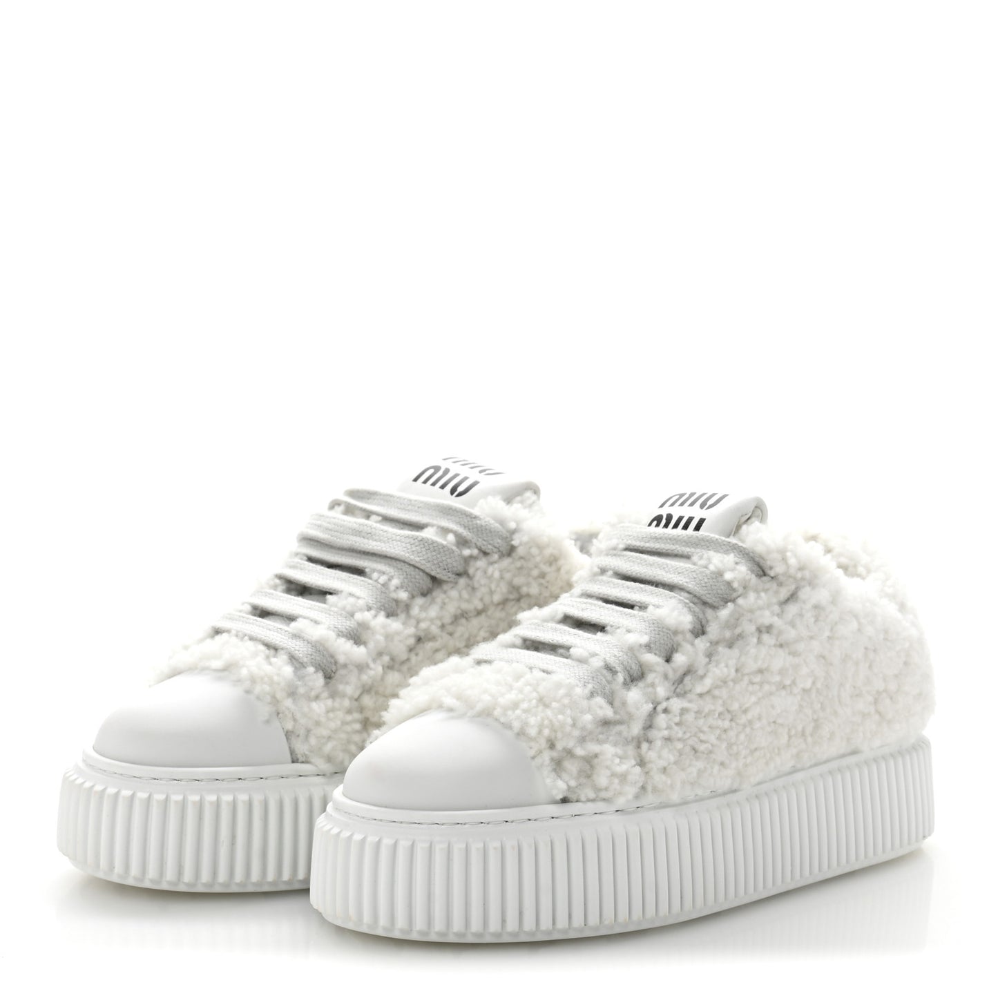Montone Shearling Low Top Platform Sneakers 35 Bianco