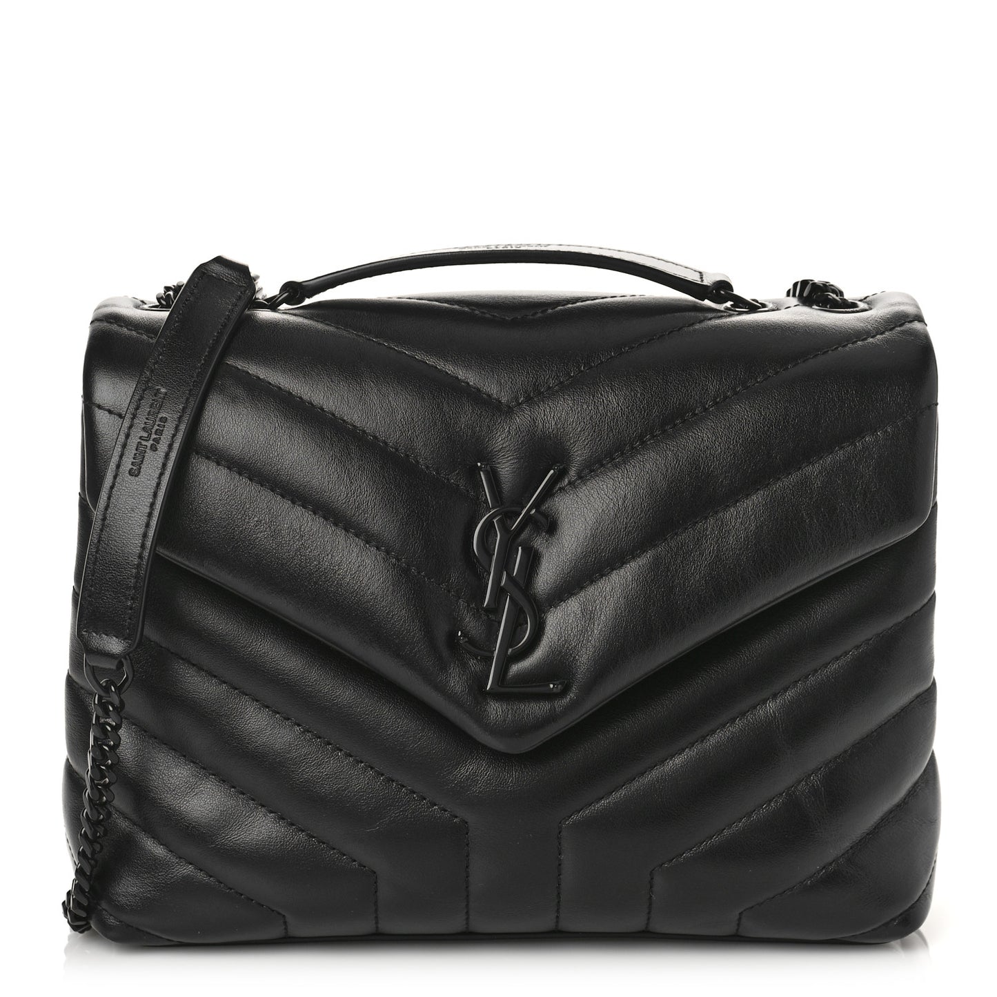 Calfskin Y Quilted Monogram Monochrome Small Loulou Chain Satchel Black