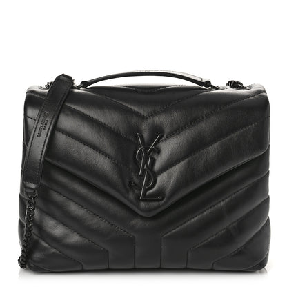 Saint Laurent Calfskin Y Quilted Monogram Monochrome Small Loulou Chain Satchel Black 1 of 9