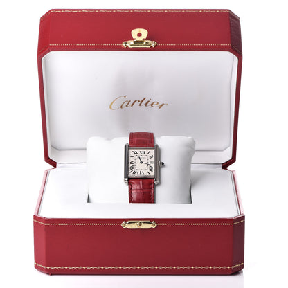 Cartier 18K White Gold Alligator 26mm Tank Louis Quartz Watch Red 10 of 10