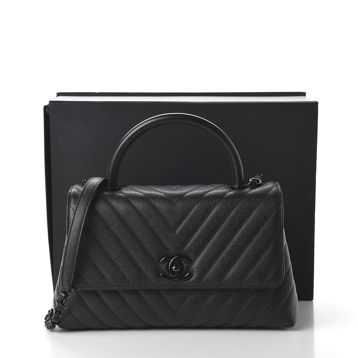 Chanel Caviar Chevron Quilted Small Coco Handle Flap So Black 11 of 11