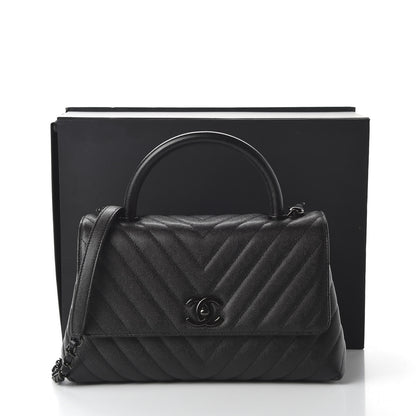 Chanel Caviar Chevron Quilted Small Coco Handle Flap So Black 11 of 11