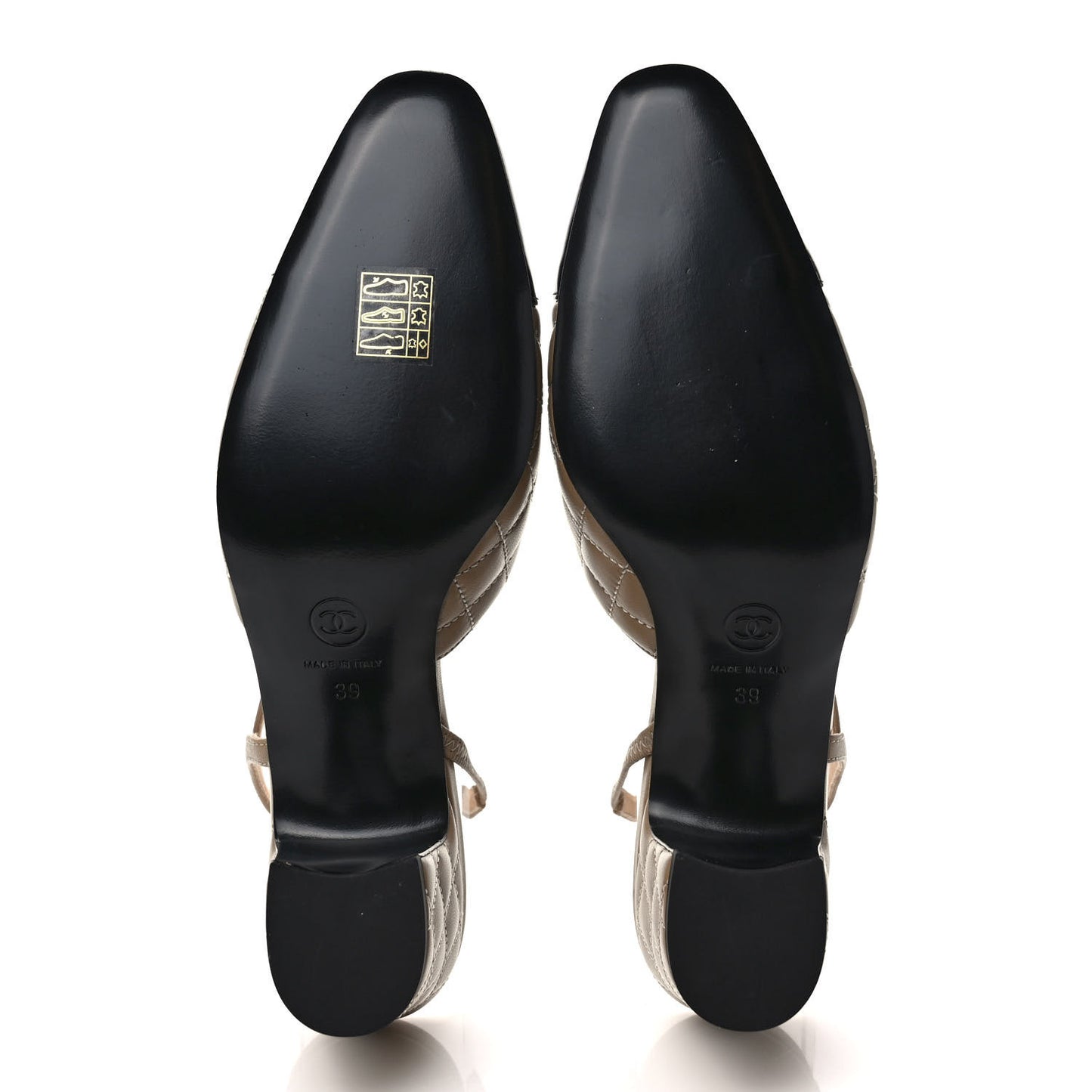 Lambskin Patent Calfskin Quilted Cap Toe CC Slingback Pumps 39 Beige Black