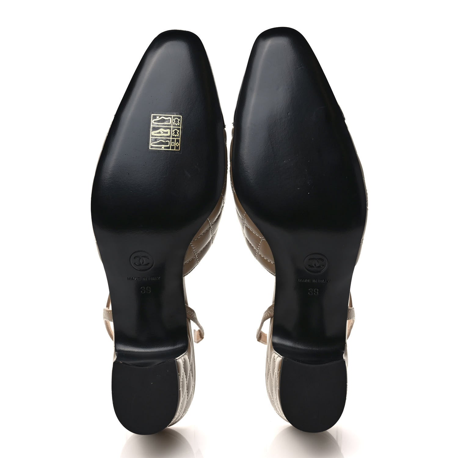 Chanel Lambskin Patent Calfskin Quilted Cap Toe CC Slingback Pumps 39 Beige Black 5 of 8