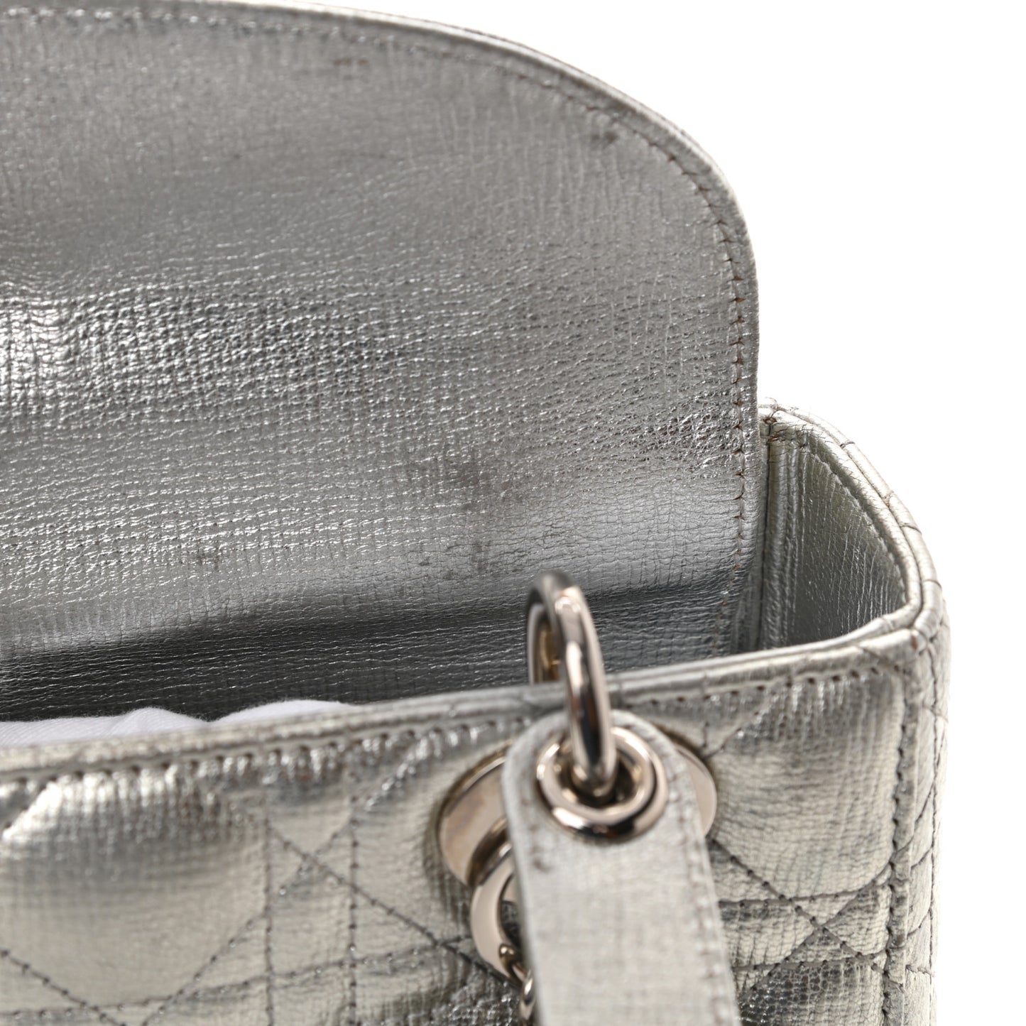 Metallic Grained Calfskin Cannage Small Lucky Badges My Lady Dior Silver