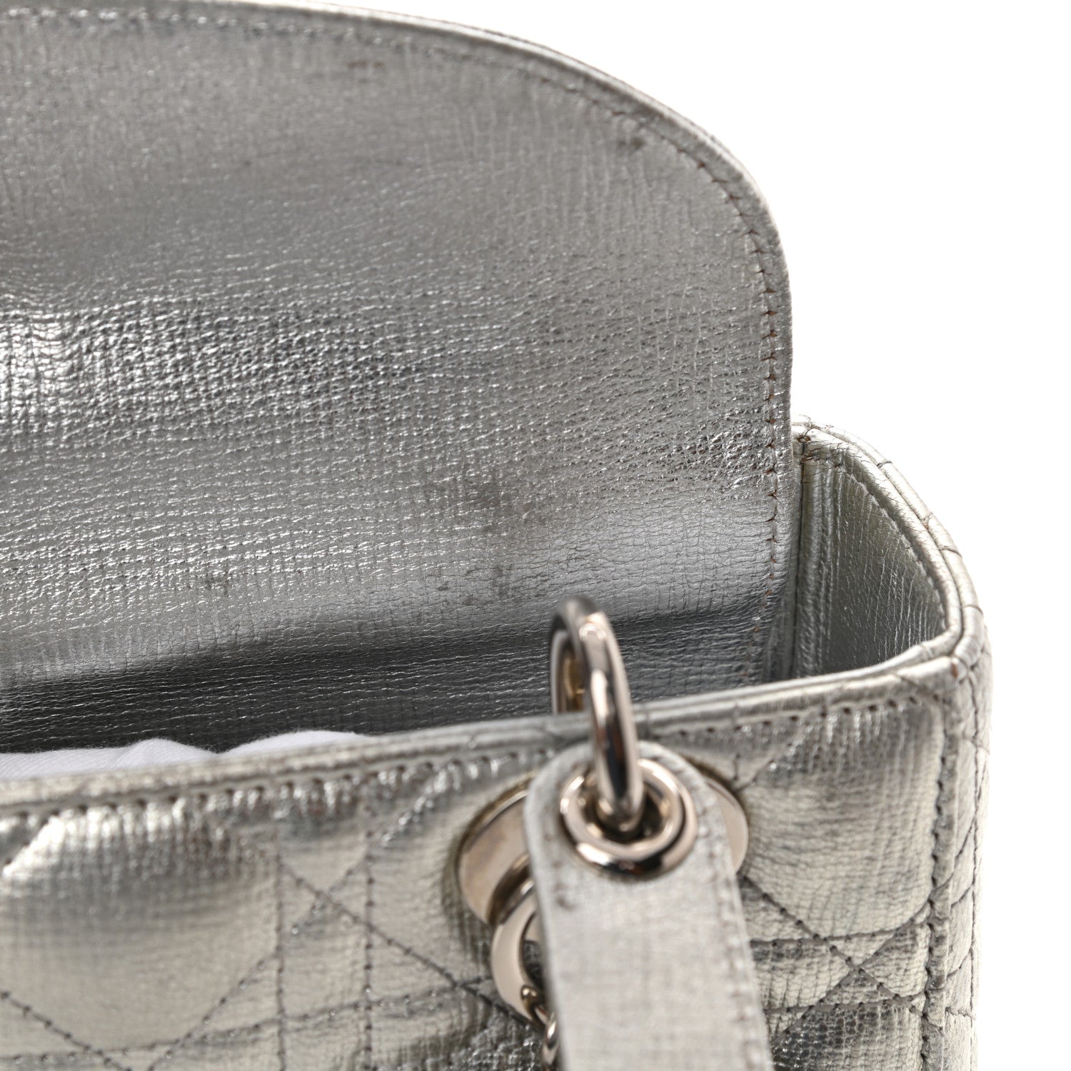 Christian Dior Metallic Grained Calfskin Cannage Small Lucky Badges My Lady Dior Silver 14 of 14
