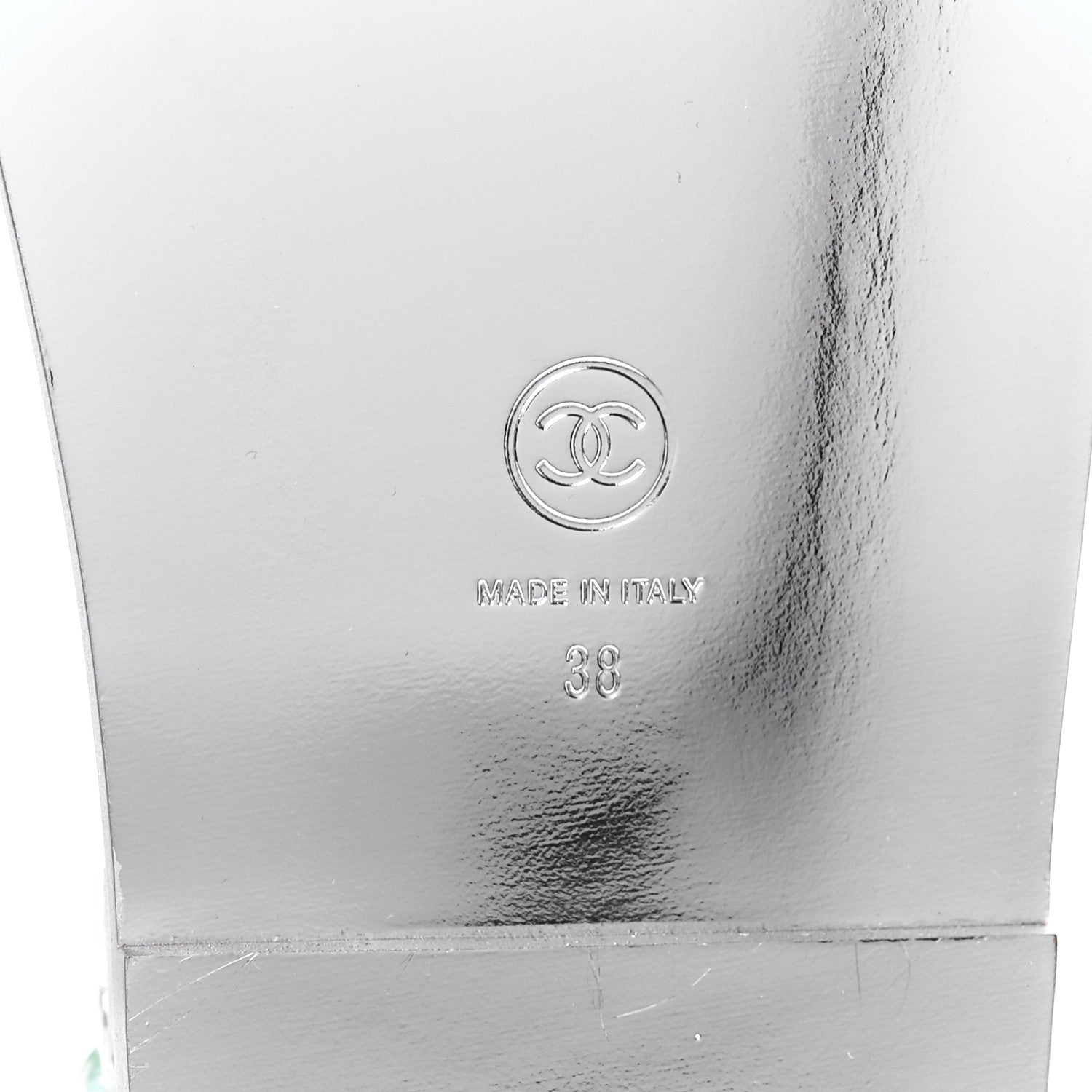 Chanel Laminated Lambskin Printed CC Dad Sandals 38 Silver Multicolor 6 of 8