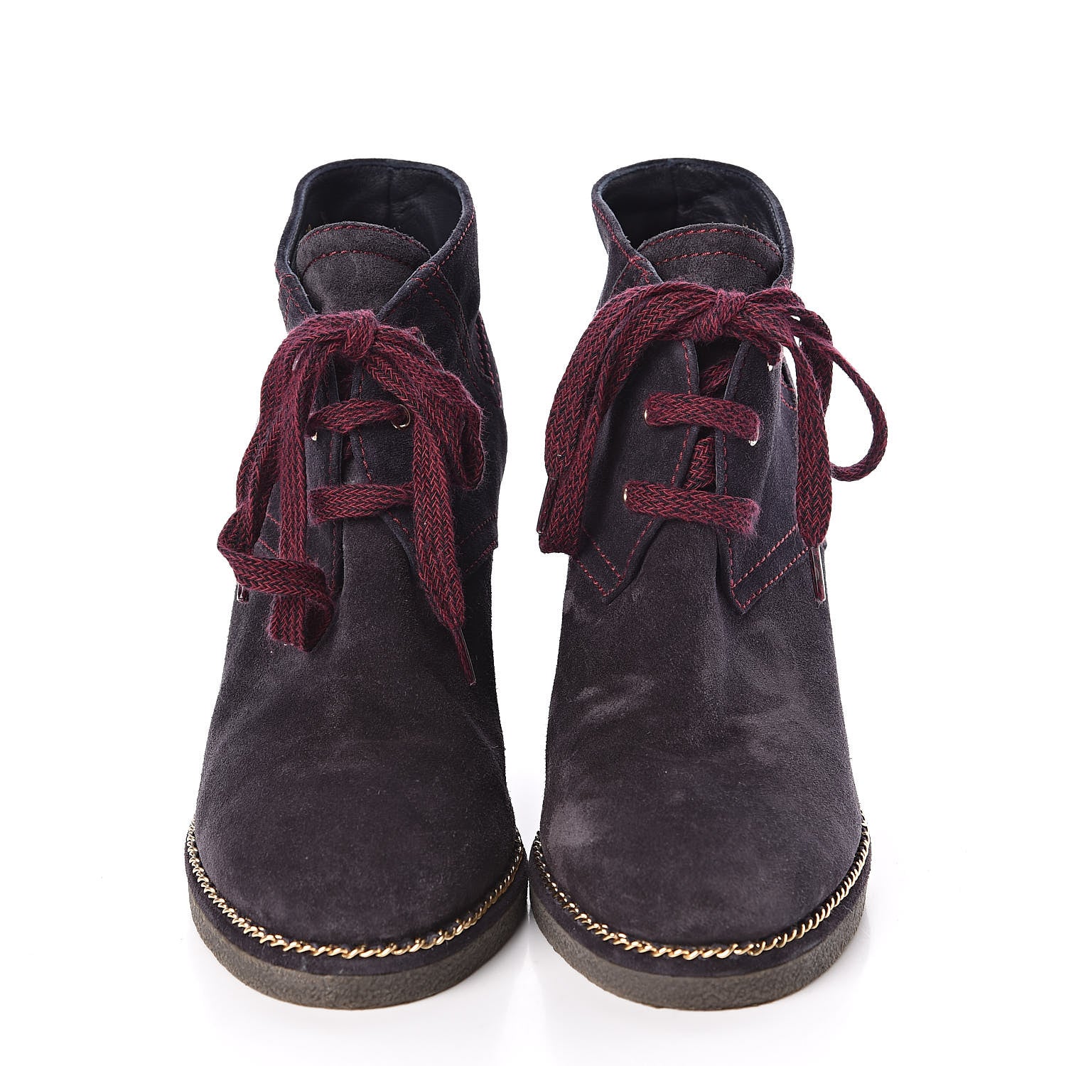 Chanel Suede Lace Up Wedge Booties 39 Navy 2 of 8
