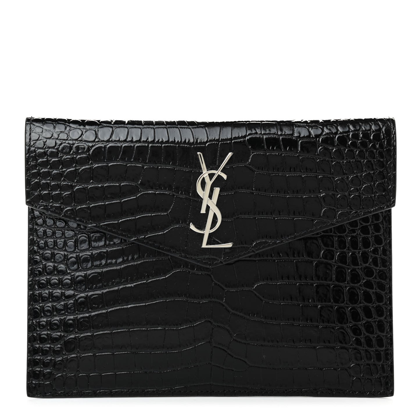 Calfskin Crocodile Embossed Monogram Uptown Baby Pouch Black