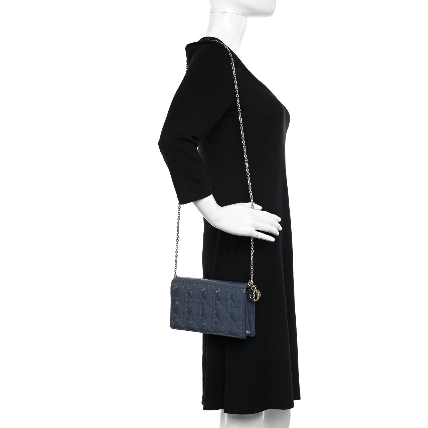 Christian Dior Patent Cannage Lady Dior Chain Wallet Denim 2 of 14