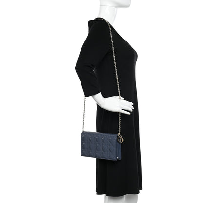 Christian Dior Patent Cannage Lady Dior Chain Wallet Denim 2 of 14