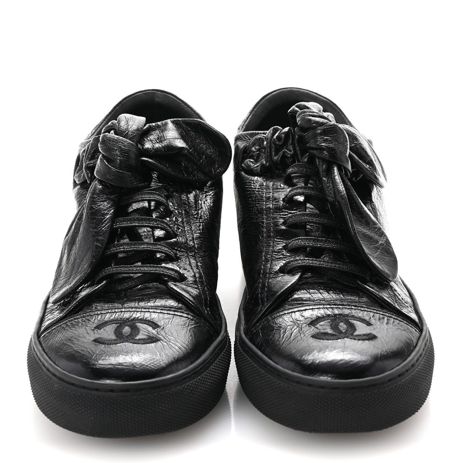 Chanel Crumpled Calfskin Womens CC Bow Sneakers 36.5 Black 3 of 9