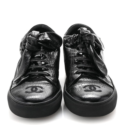 Chanel Crumpled Calfskin Womens CC Bow Sneakers 36.5 Black 3 of 9