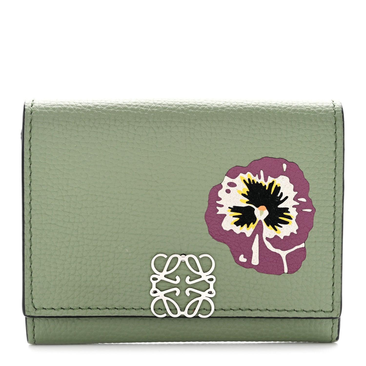 Loewe Pebble Grain Calfskin Pansies Print Coin Cardholder Rosemary 1 of 6