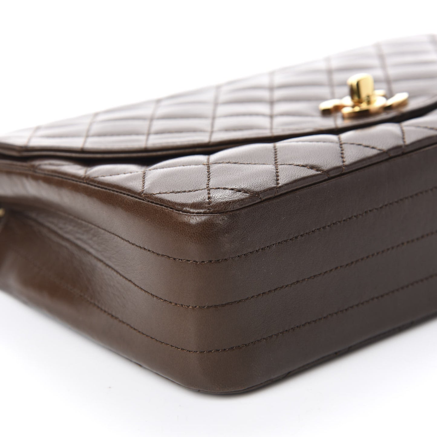 Lambskin Quilted Small Single Flap Brown