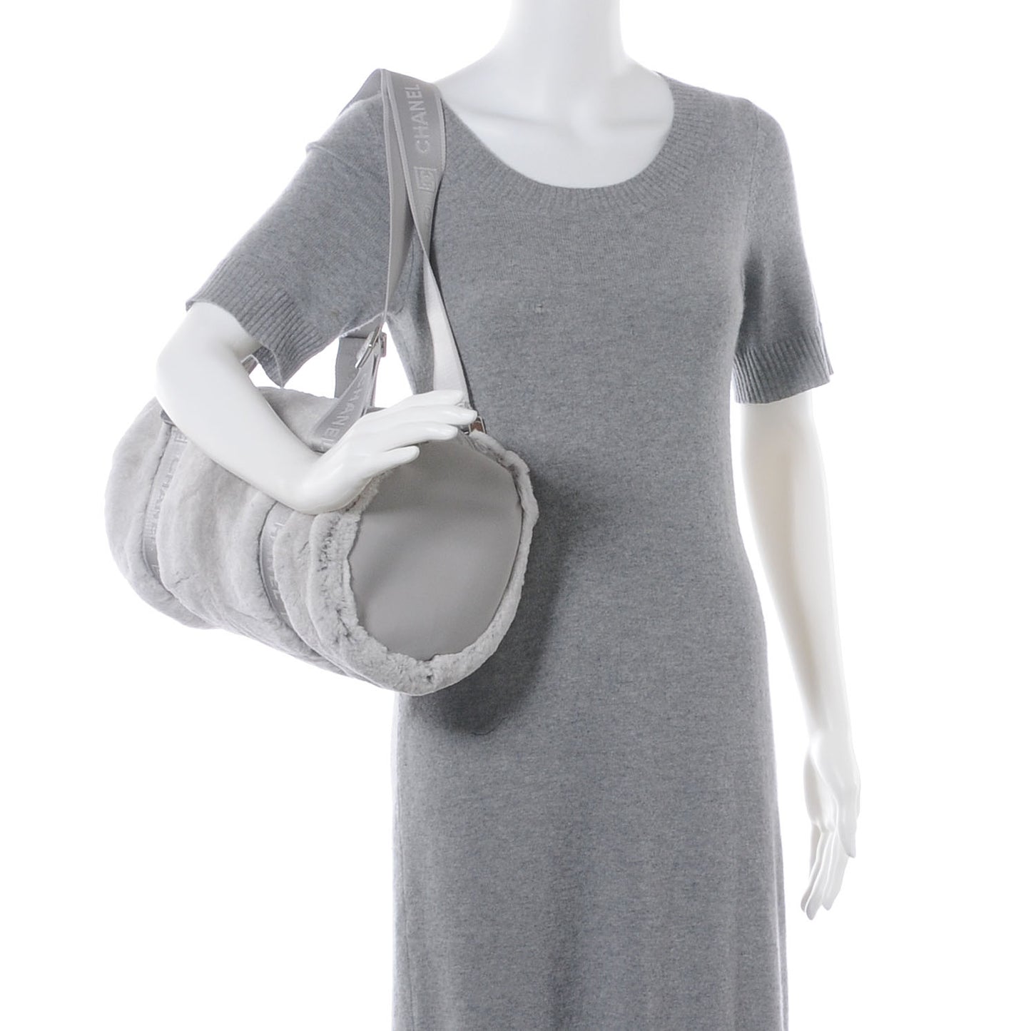 Rabbit Fur Sport Shoulder Bag Grey