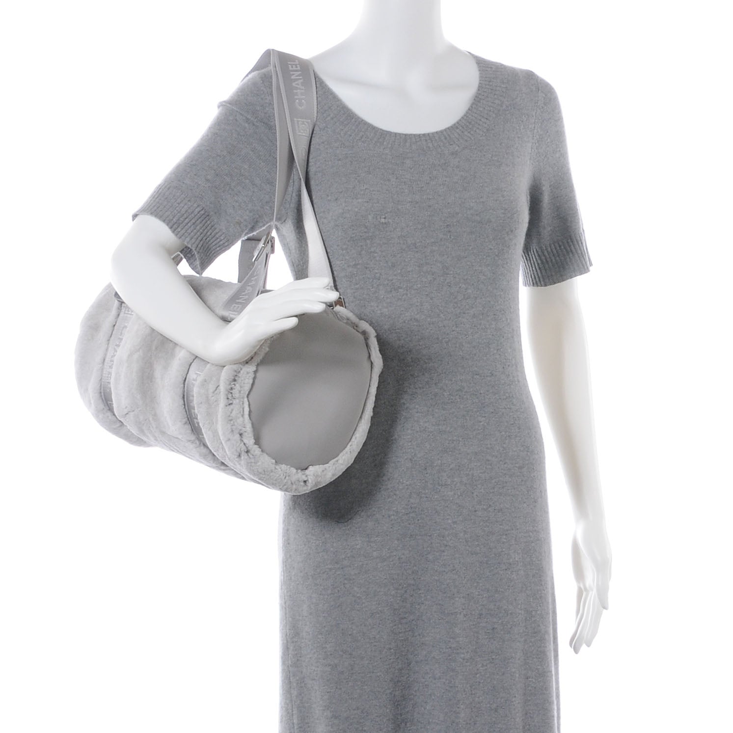 Chanel Rabbit Fur Sport Shoulder Bag Grey 2 of 10