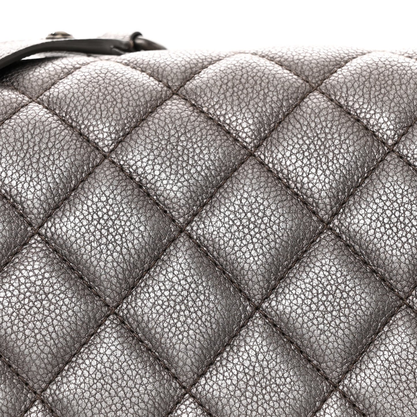 Metallic Grained Calfskin Quilted Medium Casual Rock Flap Charcoal