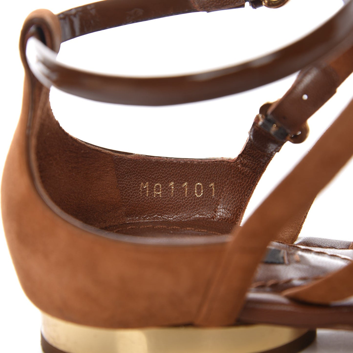 Suede Caged Flat Sandals 38.5 Tan