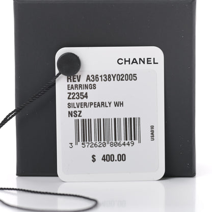 Chanel Crystal Pearl CC Drop Earrings Silver 6 of 6