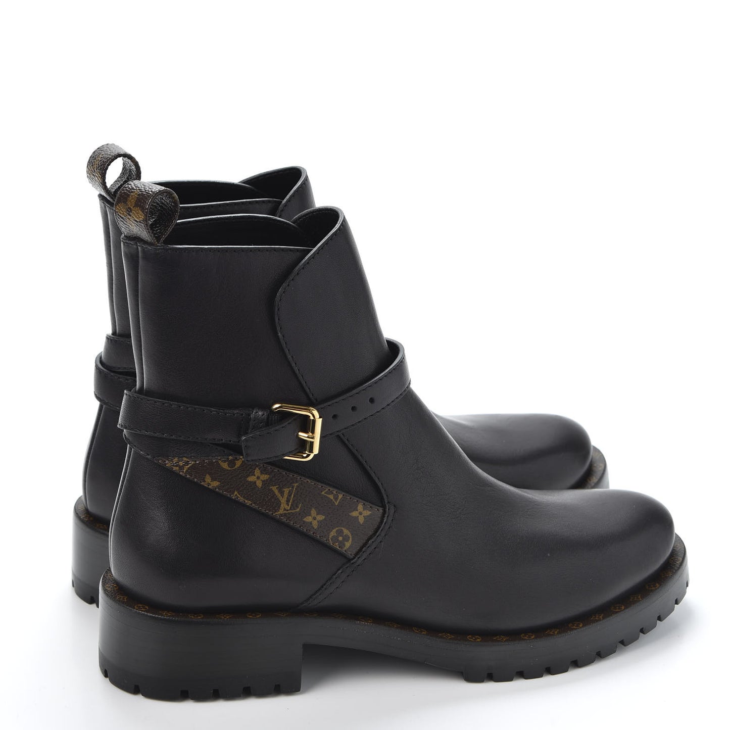 Calfskin Monogram Flat Boots 37.5 Black