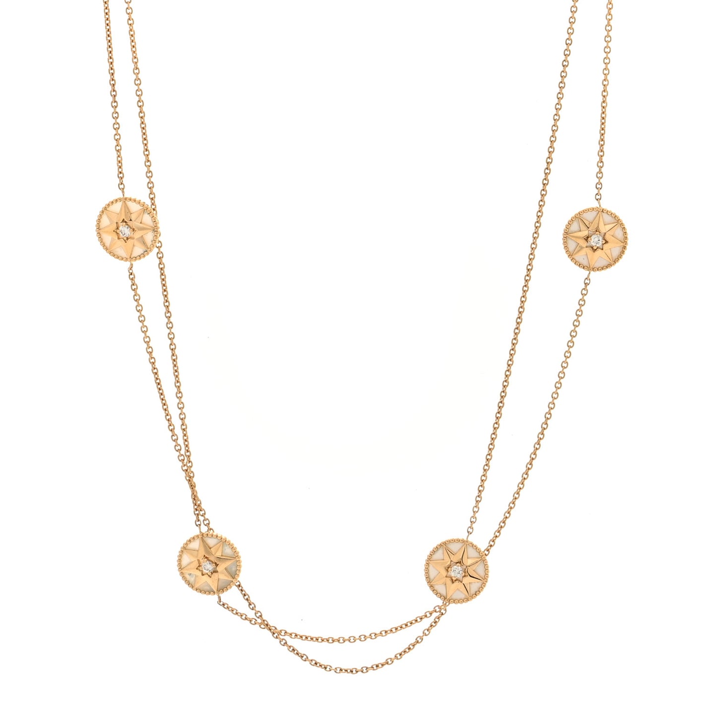 18K Yellow Gold Diamond Mother of Pearl Rose Des Vents 9-Station Long Necklace