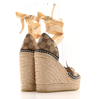 Gucci Monogram Matelasse GG Marmont Ankle Wrap Platform 35/120mm Espadrille Wedges 37 Beige Ebony Black Sand Storm 5 of 13