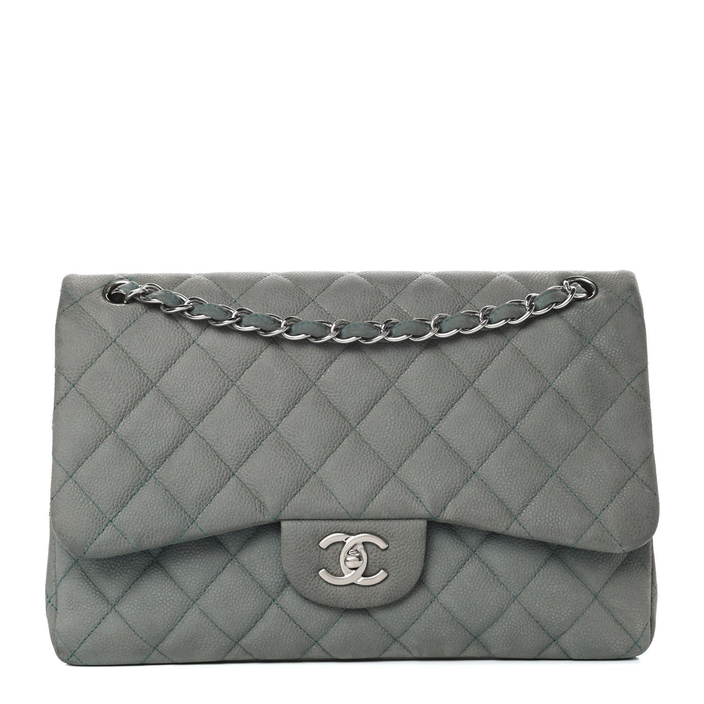 Iridescent Caviar Quilted Jumbo Double Flap Turquoise