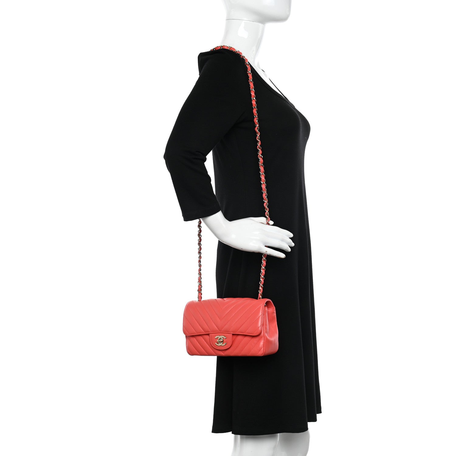 Chanel Lambskin Chevron Quilted Mini Rectangular Flap Red 2 of 11