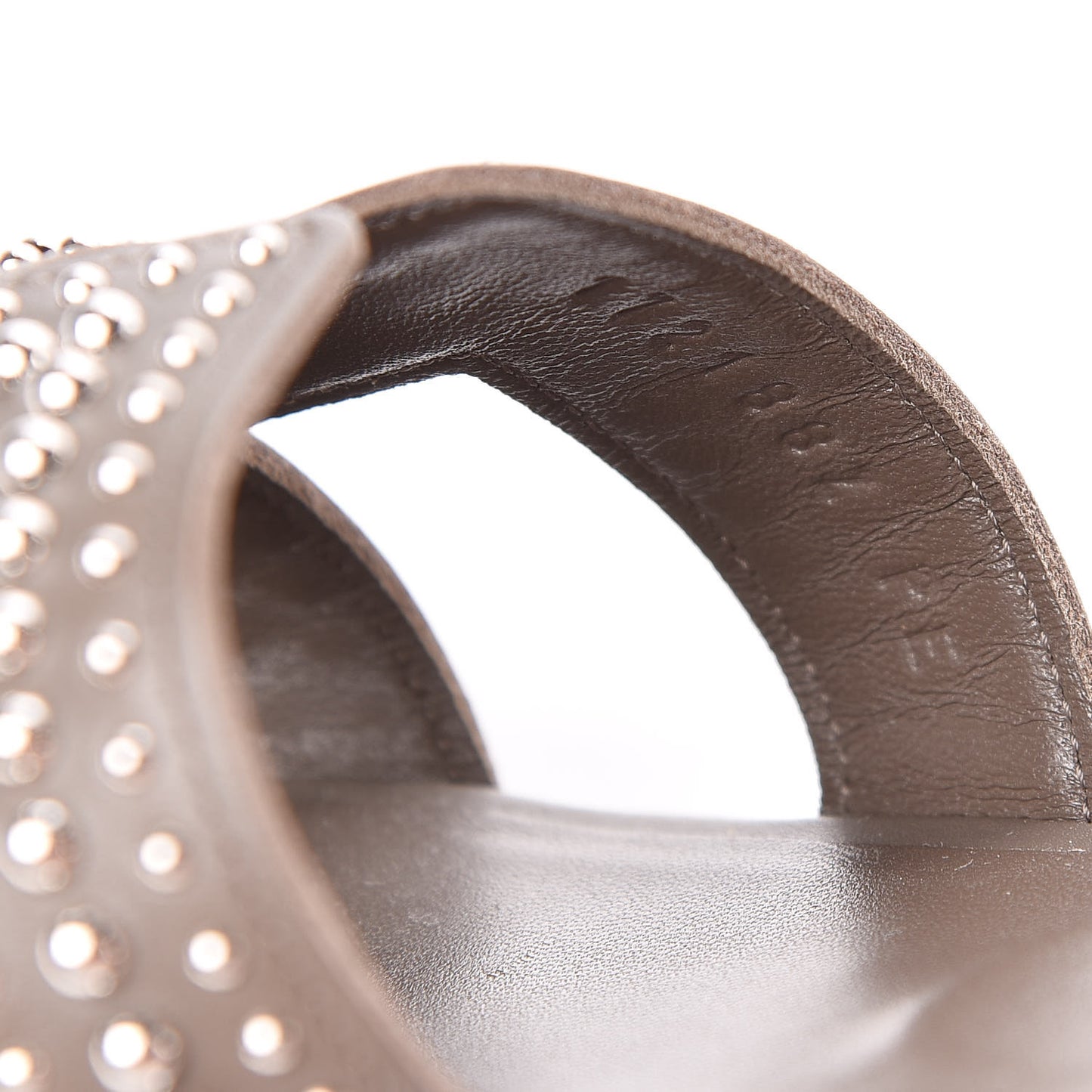 Calfskin Studded Oran Sandals 35.5 Gris Galet