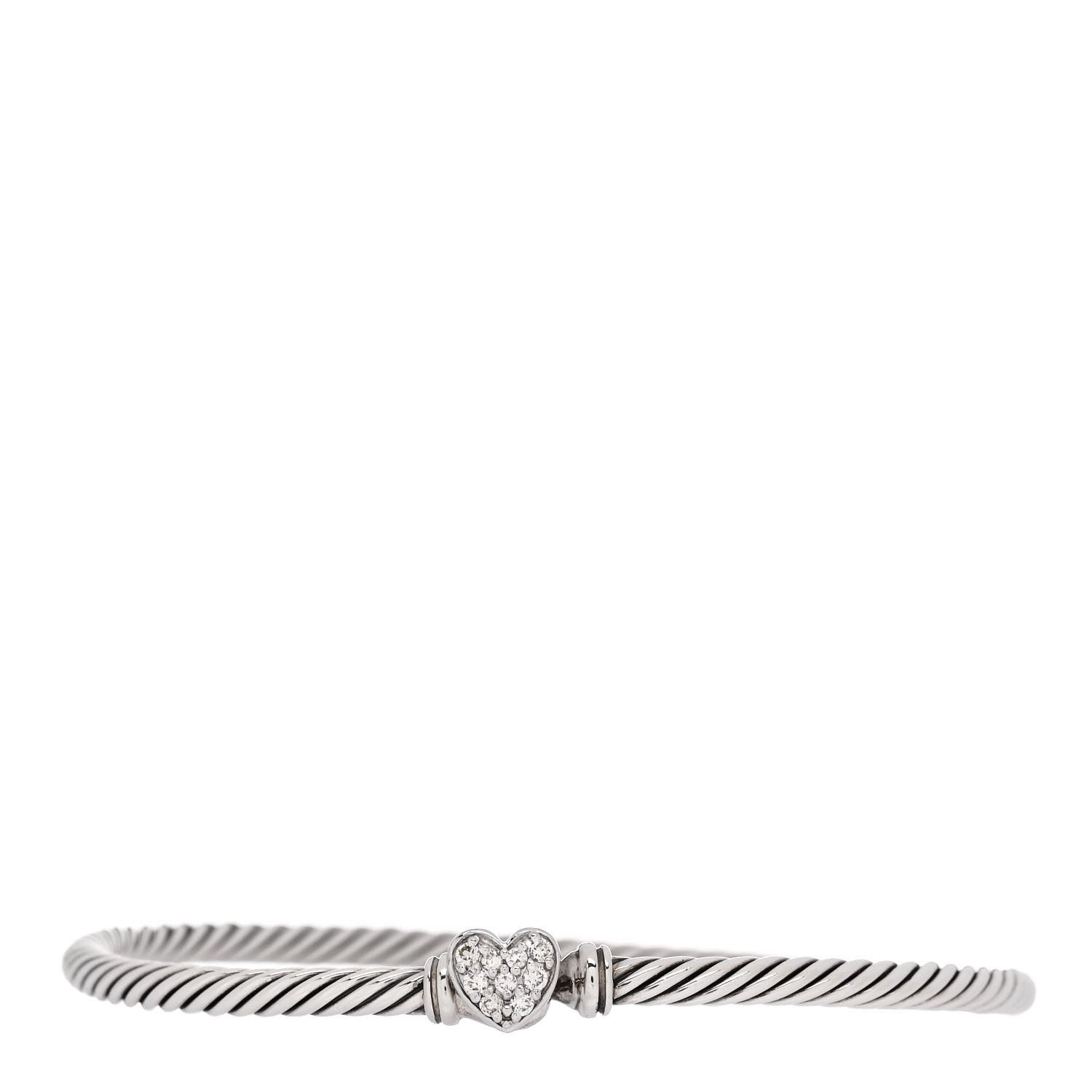 David Yurman Sterling Silver Diamond Cable Collectibles Heart Bracelet 1 of 3