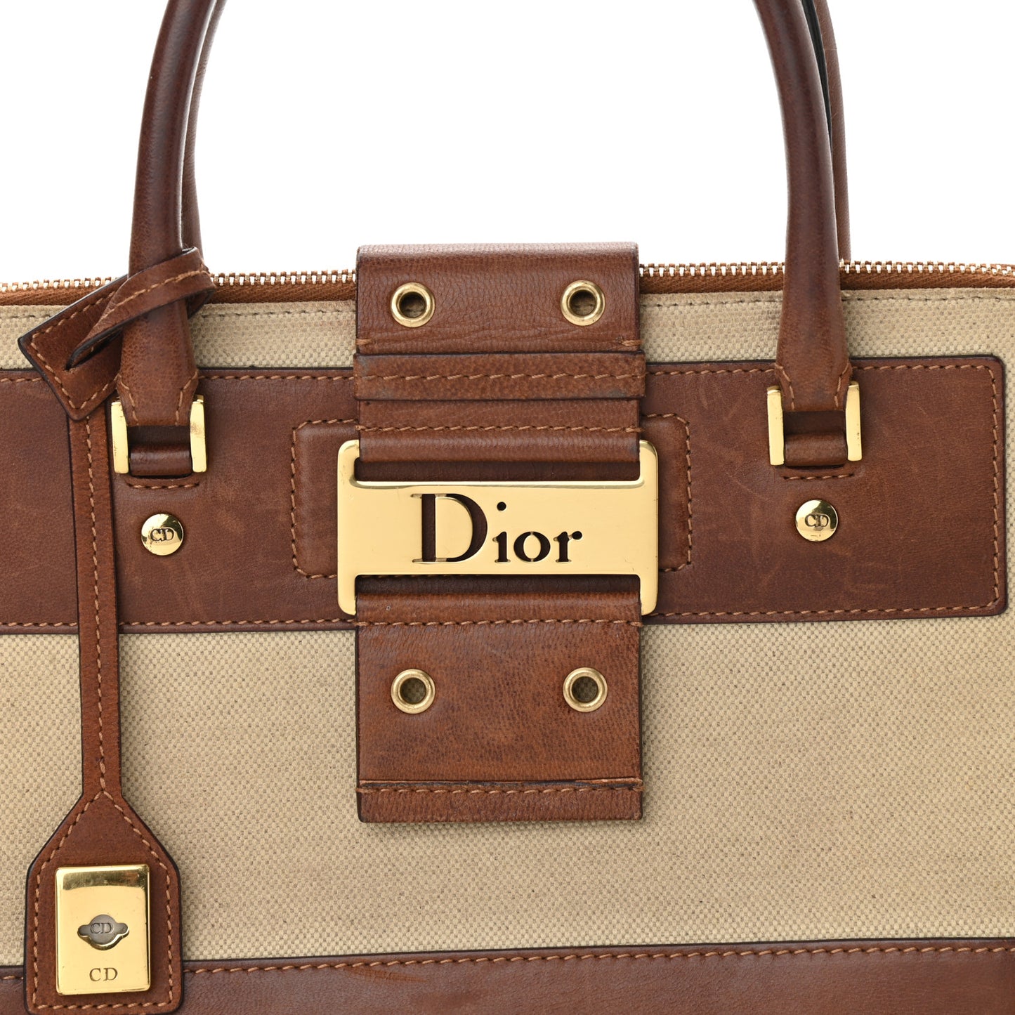 Canvas Calfskin Street Chic Top Handle Bag Beige