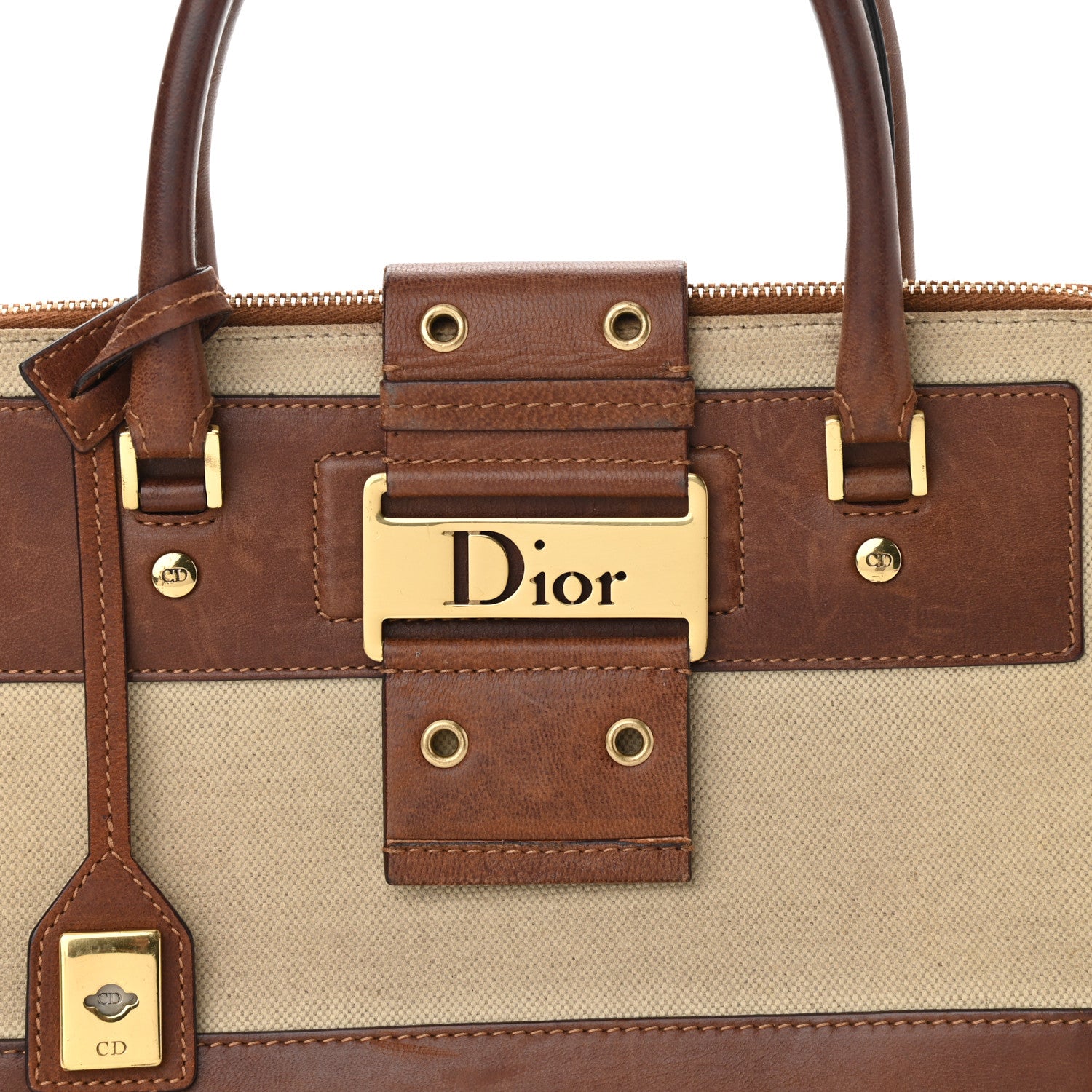 Christian Dior Canvas Calfskin Street Chic Top Handle Bag Beige 8 of 15